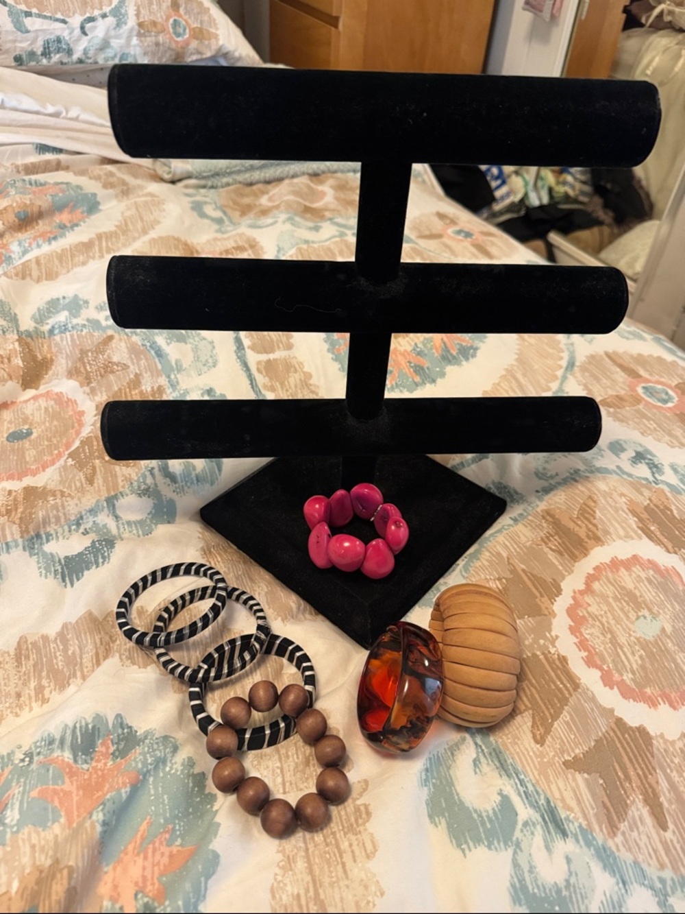 Stand and Assorted Women’s Bracelet Set - Pink, Black, Brown, Amber, Natural